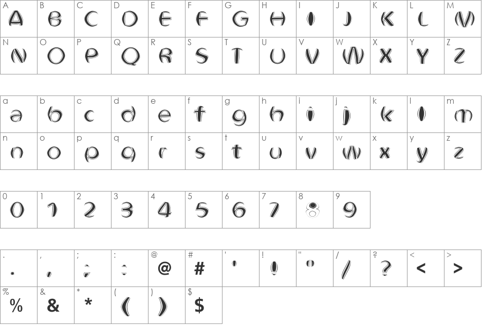 Obtunde Bold font character map preview