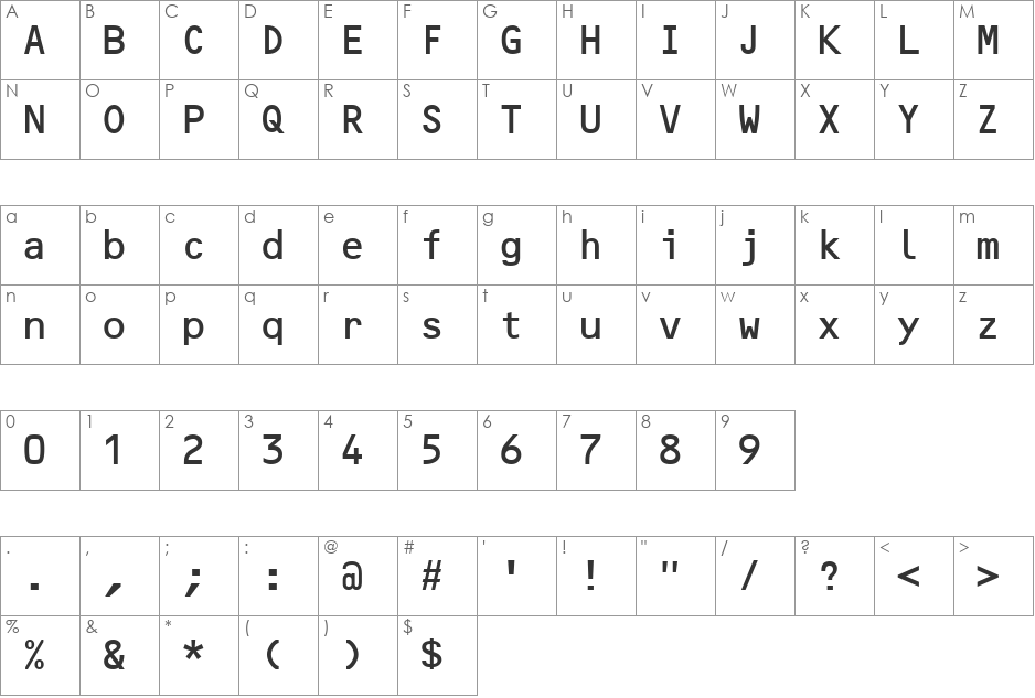 OCR B MT font character map preview