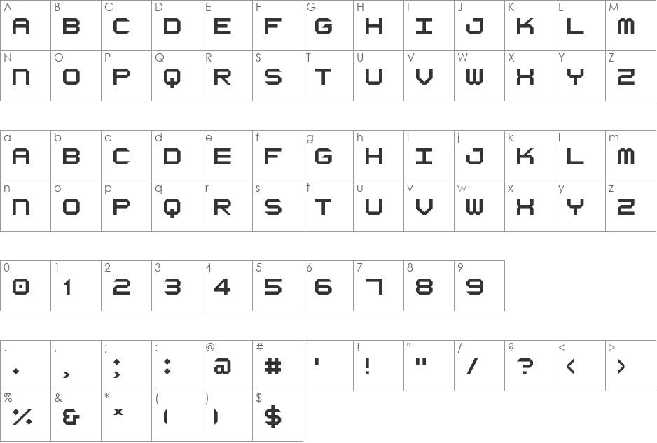Octapost NBP font character map preview
