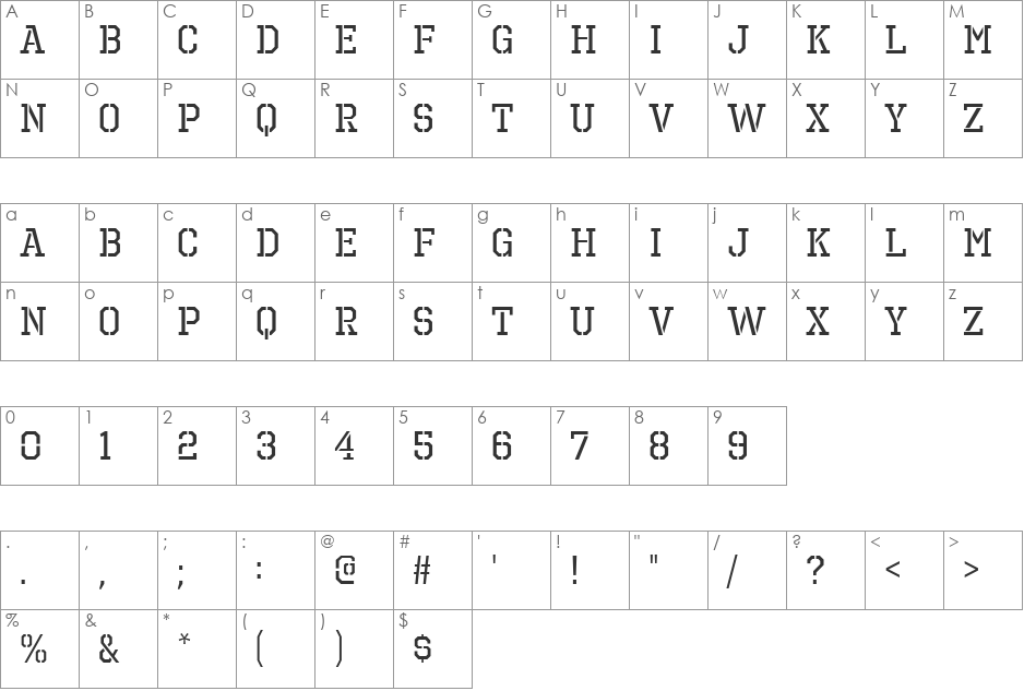 Octin Prison Free font character map preview