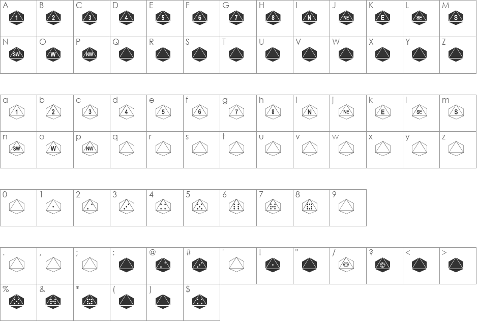 Octohedron font character map preview