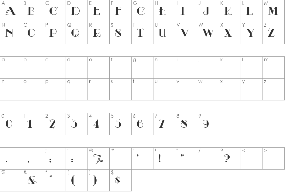 ODALISQUE font character map preview