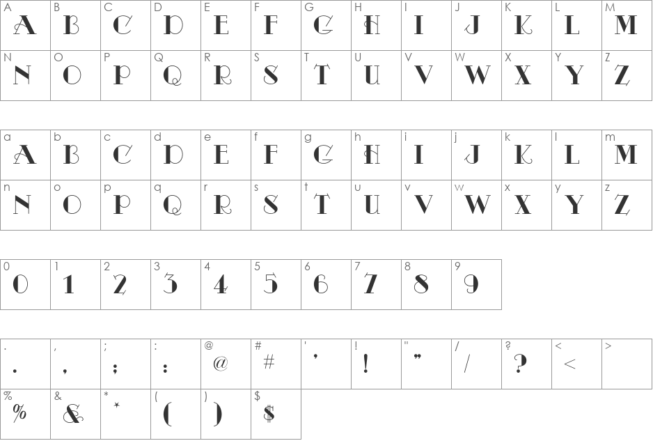 Odalisque NF font character map preview