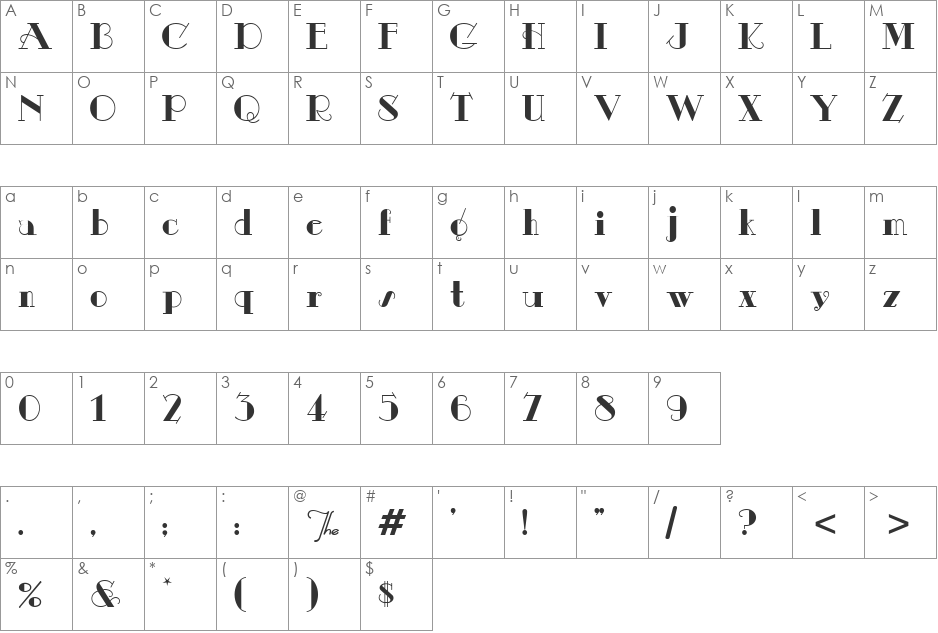 Odalisque Revised font character map preview