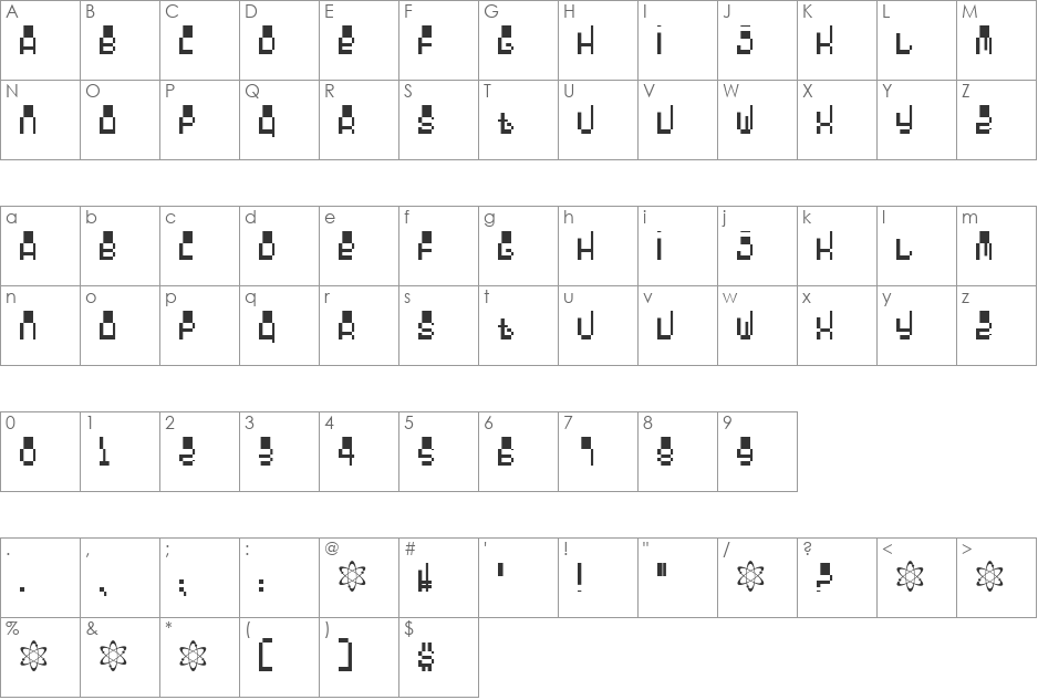 Oddessey 1000 font character map preview