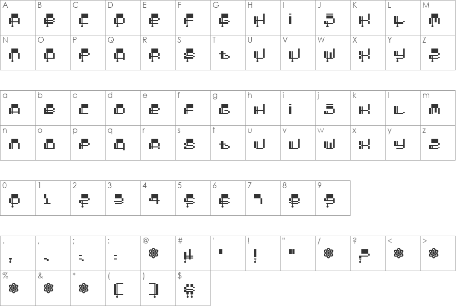 Oddessey 2000 font character map preview