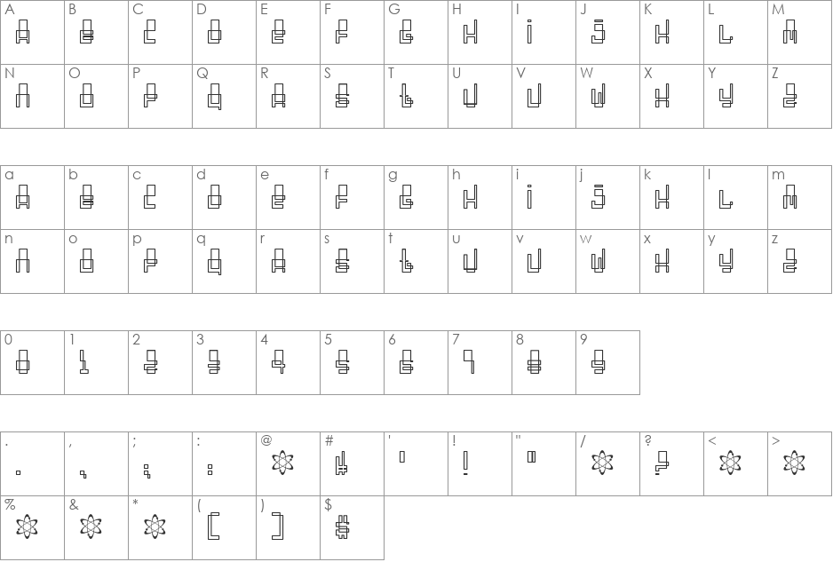 Oddessey 3000 font character map preview