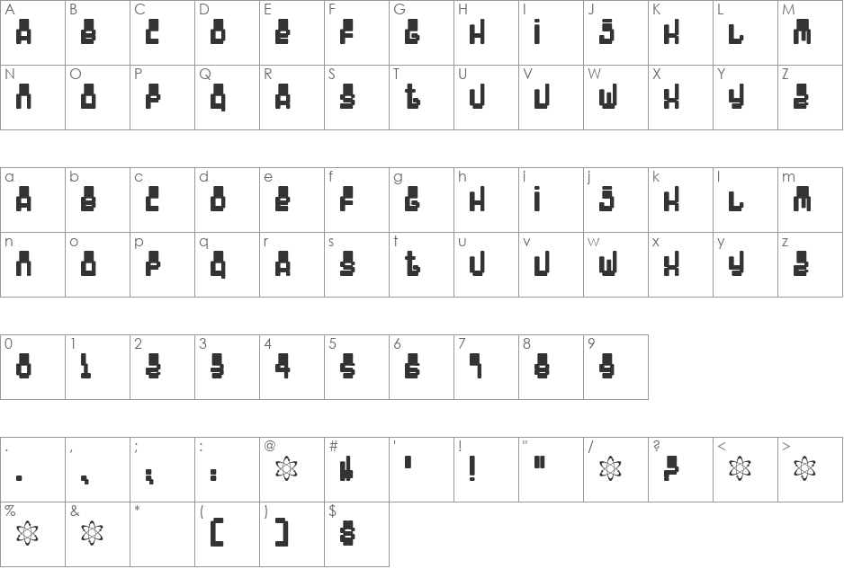 Oddessey 4000 font character map preview