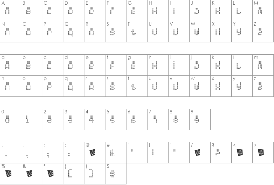 Oddessey 5000 font character map preview