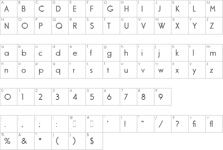 Odessa LET font character map preview