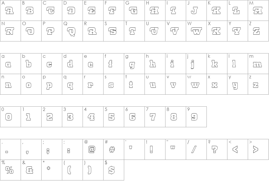 Odin Becker Outline font character map preview
