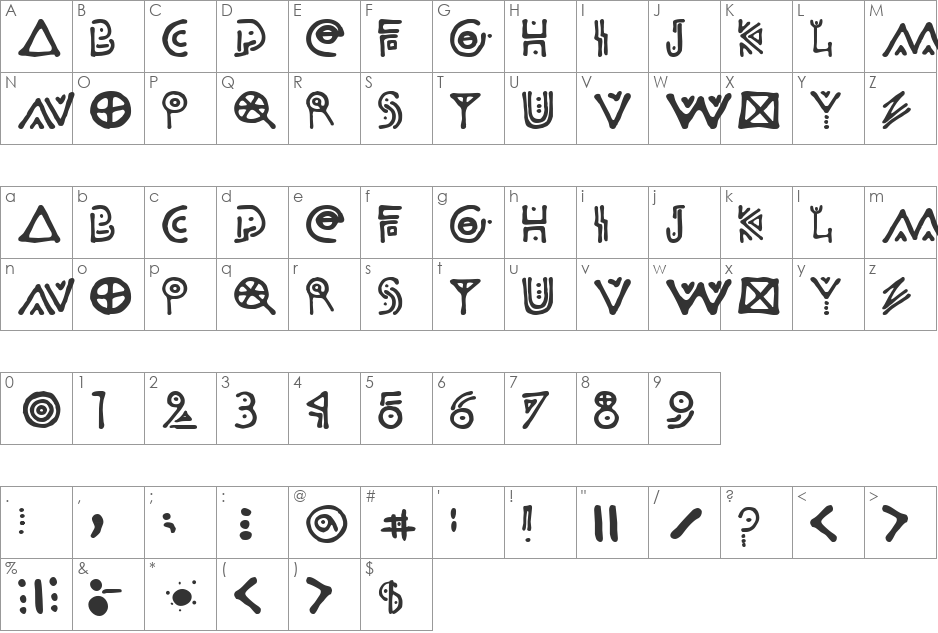 Odisea Astral font character map preview
