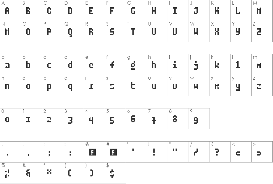 Oekaf Mono font character map preview