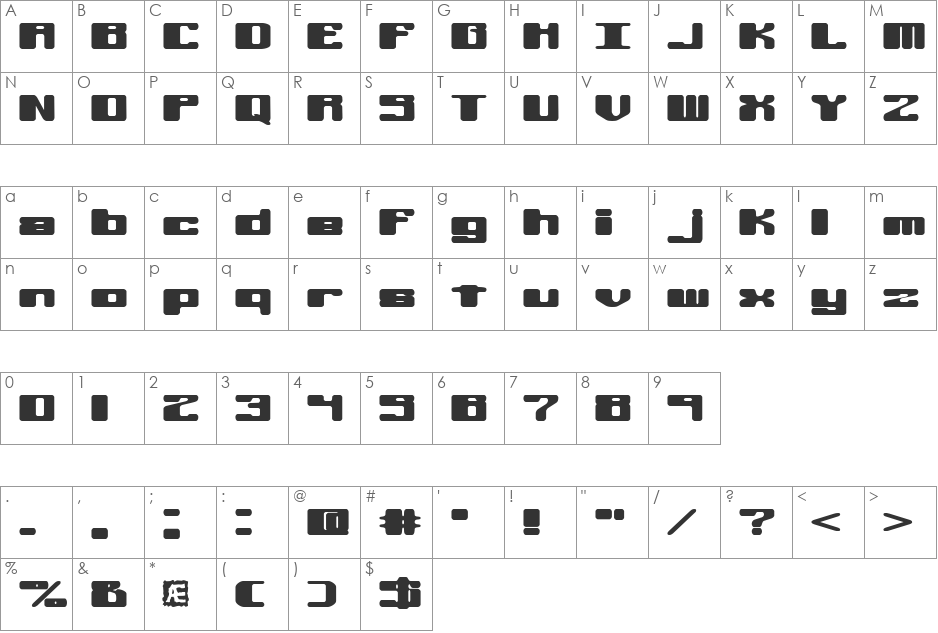 Off Kilter L (BRK) font character map preview