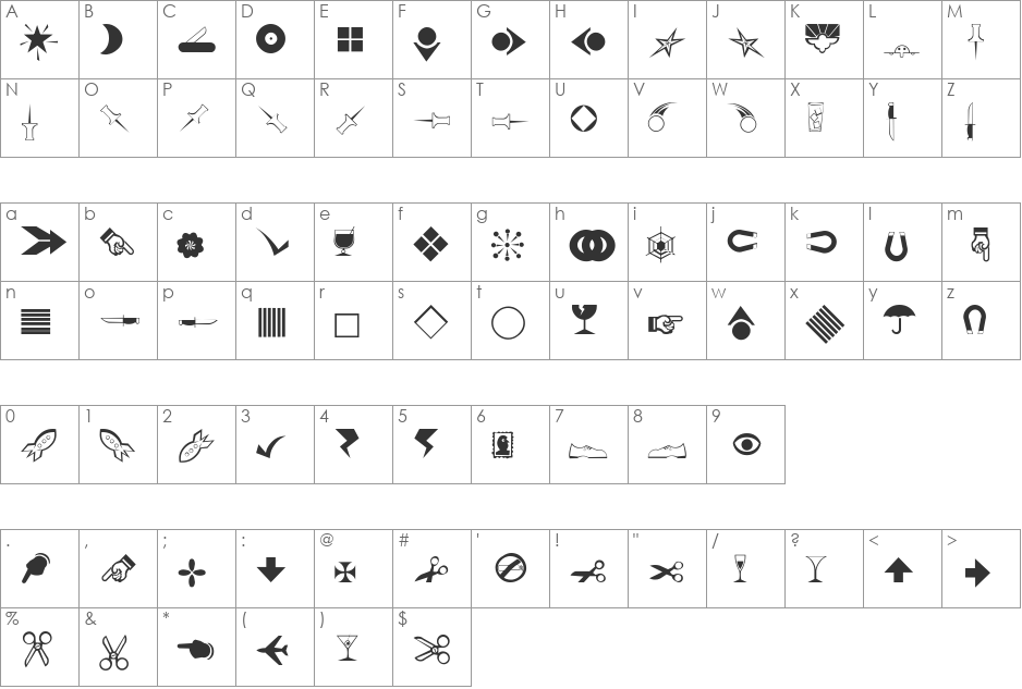 OfficeDings font character map preview