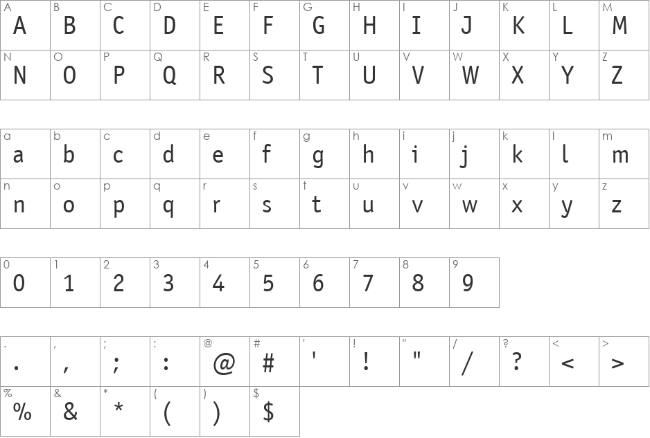 OfficinaSans font character map preview
