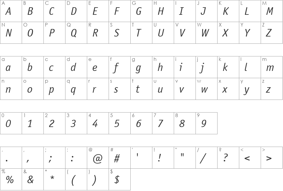 OfficinaSansDOSCTT font character map preview