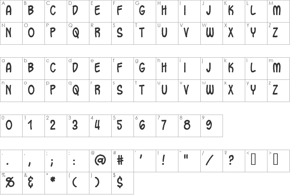 Oh Crap font character map preview