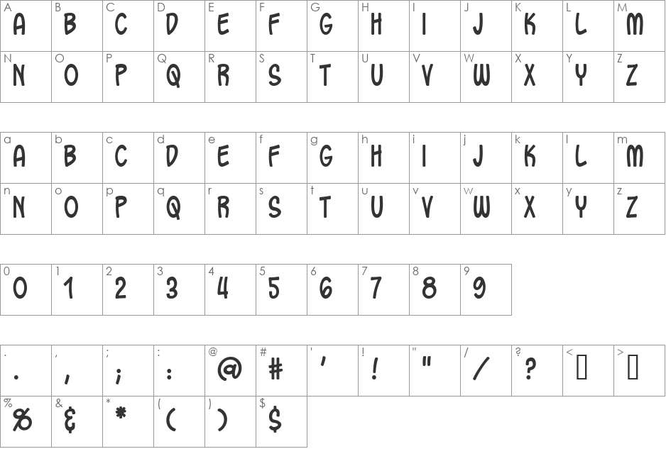 Oh Crud BB font character map preview