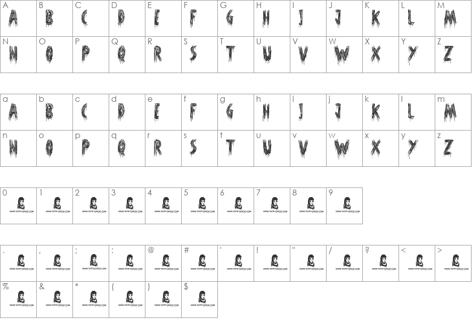 Oh Shit font character map preview