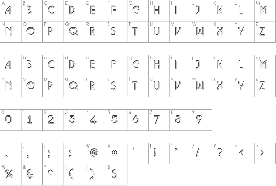 a_LancetEShd font character map preview