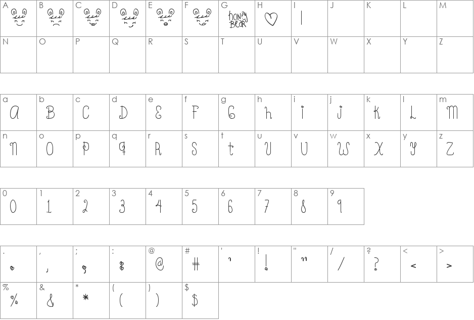 Oh_Honey_Bear font character map preview
