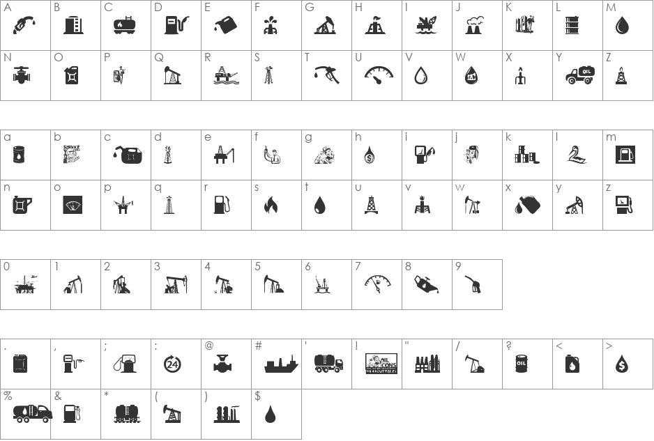 Oil Icons font character map preview