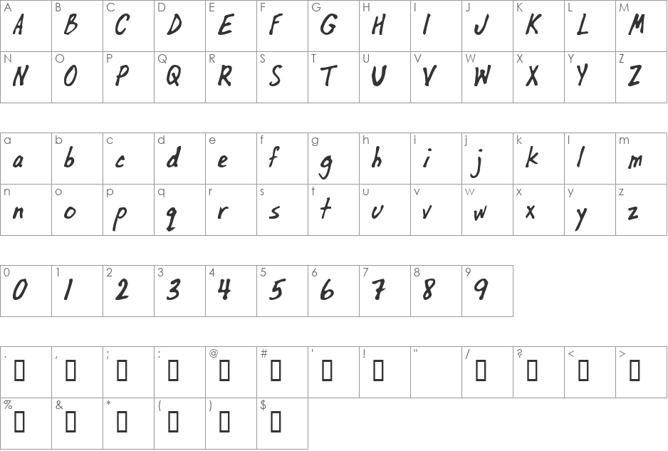 OilBats font character map preview