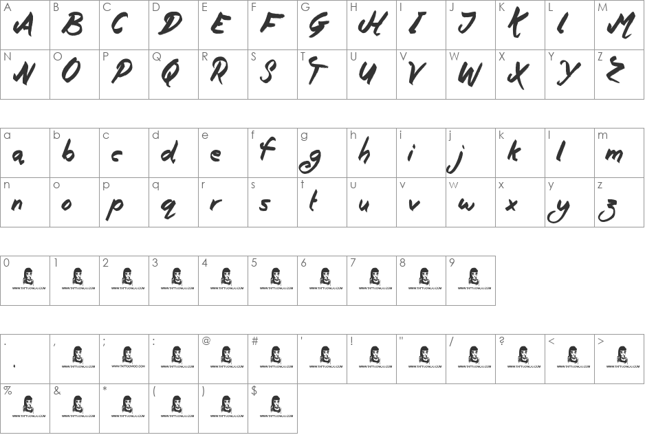 Oily font character map preview