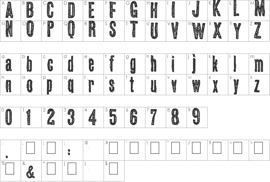 OKAS font character map preview