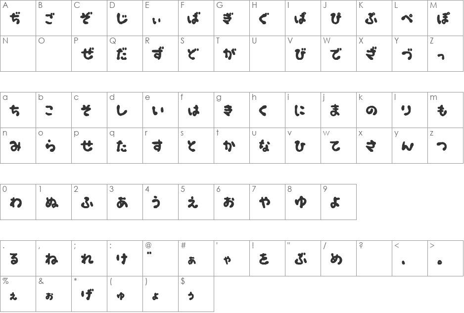 OkonomiHiragana font character map preview