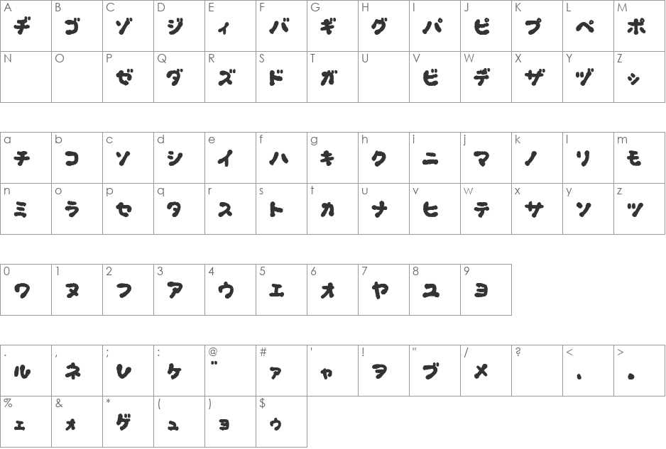 OkonomiKatakana font character map preview