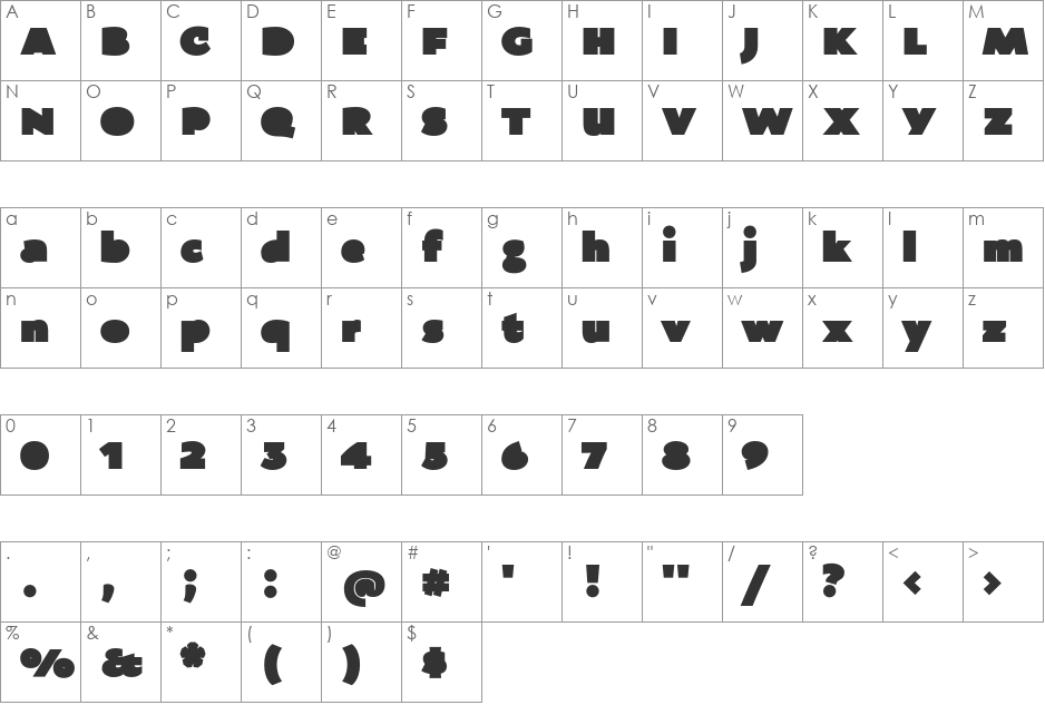 Oksana Sans Fat font character map preview