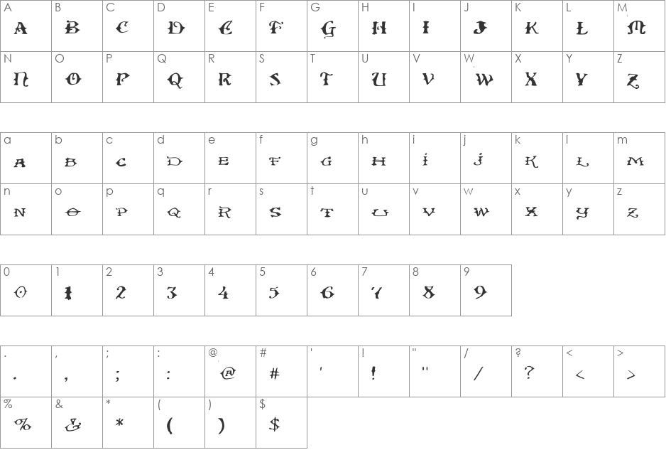 Ol' Wes' Rustik for PC font character map preview