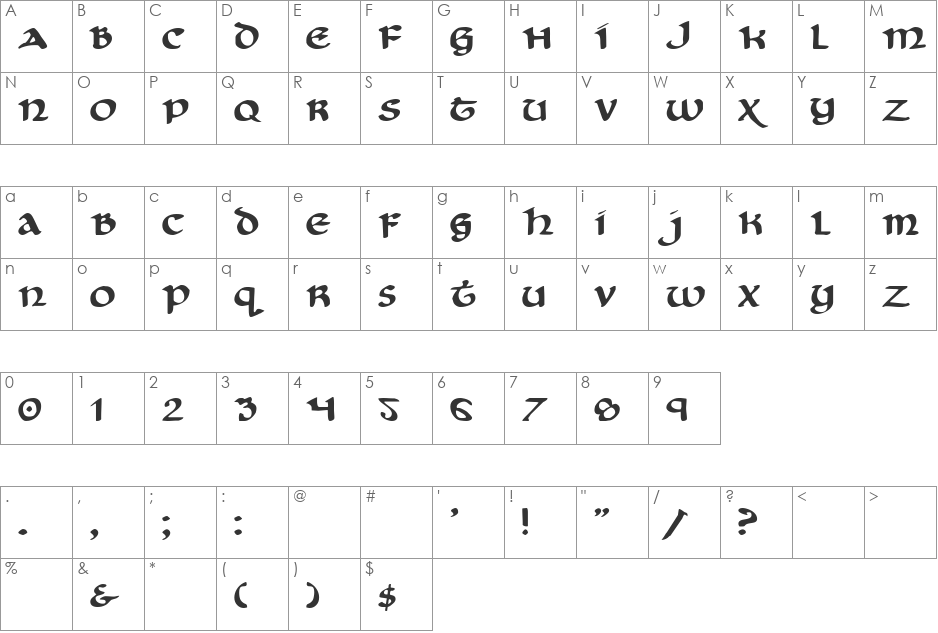 Old Company font character map preview