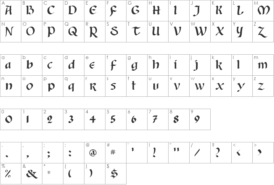 Old English Cyr font character map preview