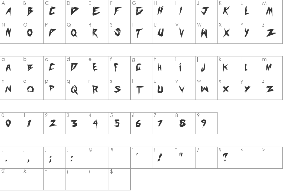 old evils font character map preview