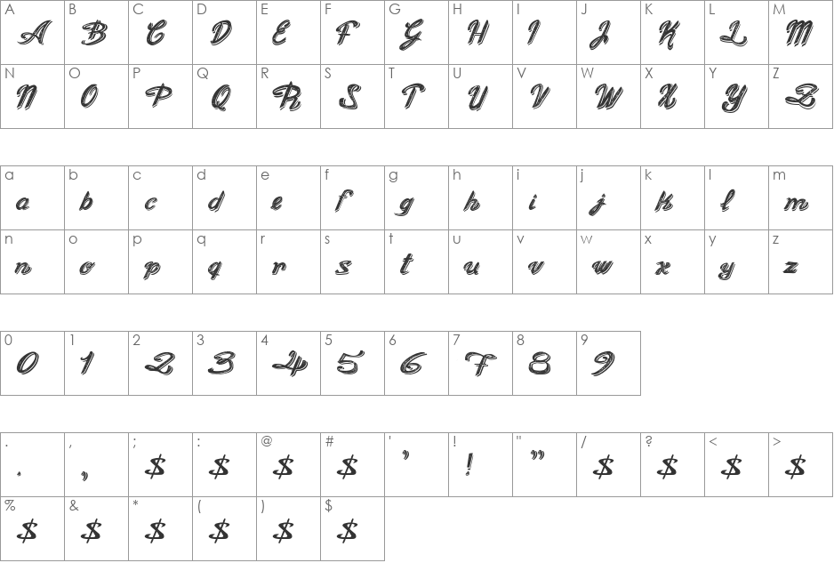 Old Figaro Cursive font character map preview