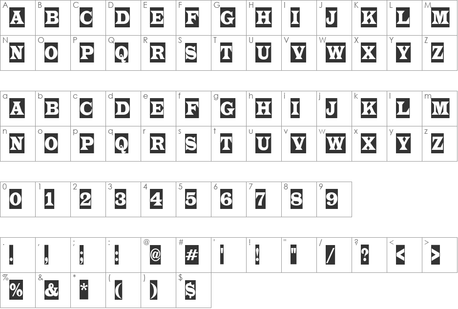 a_LatinoTitulCm font character map preview