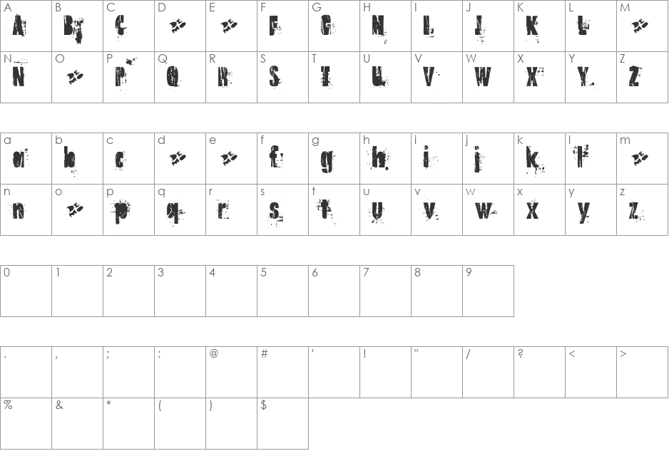 Old Note Demo font character map preview