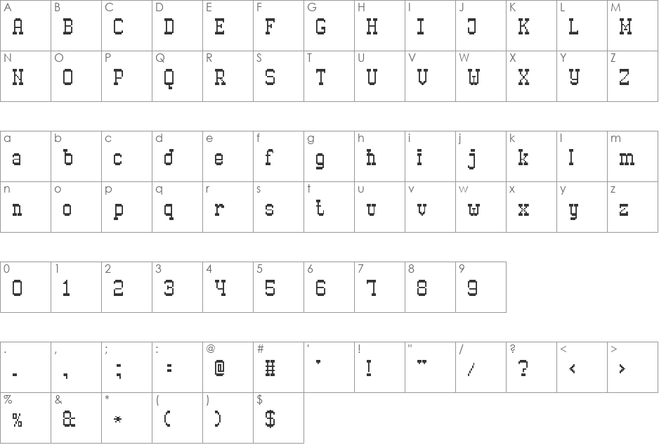 Old Pixel-7 font character map preview