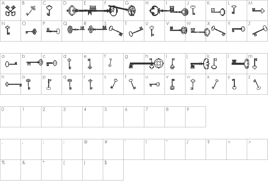 old retro keys tfb font character map preview