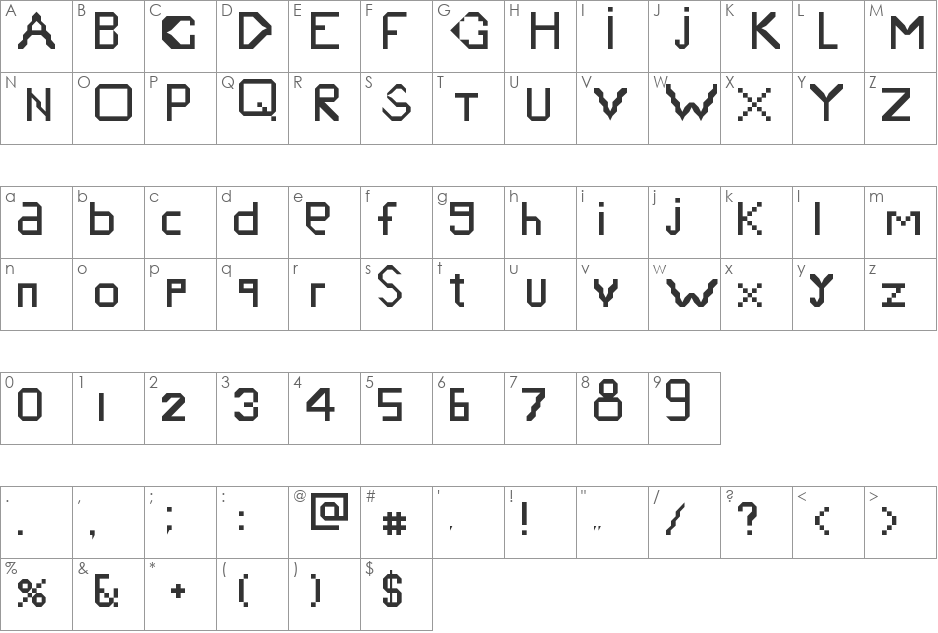 Old school font character map preview