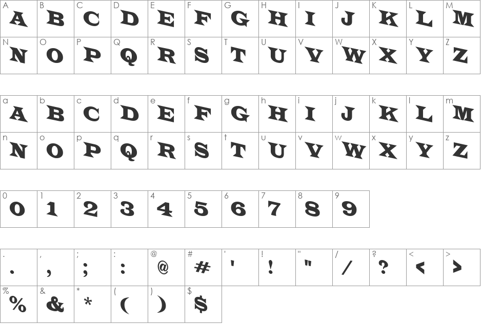 a_LatinoTitulSpDn font character map preview