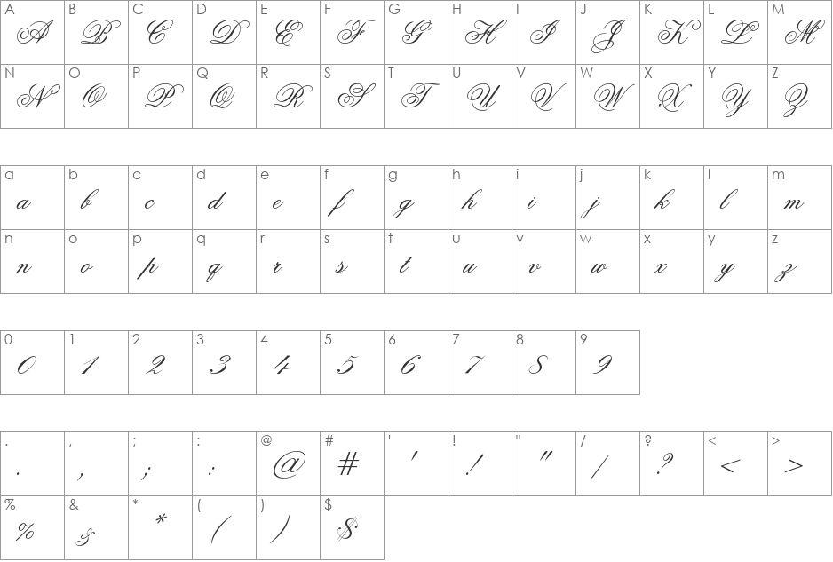 Old Script font character map preview