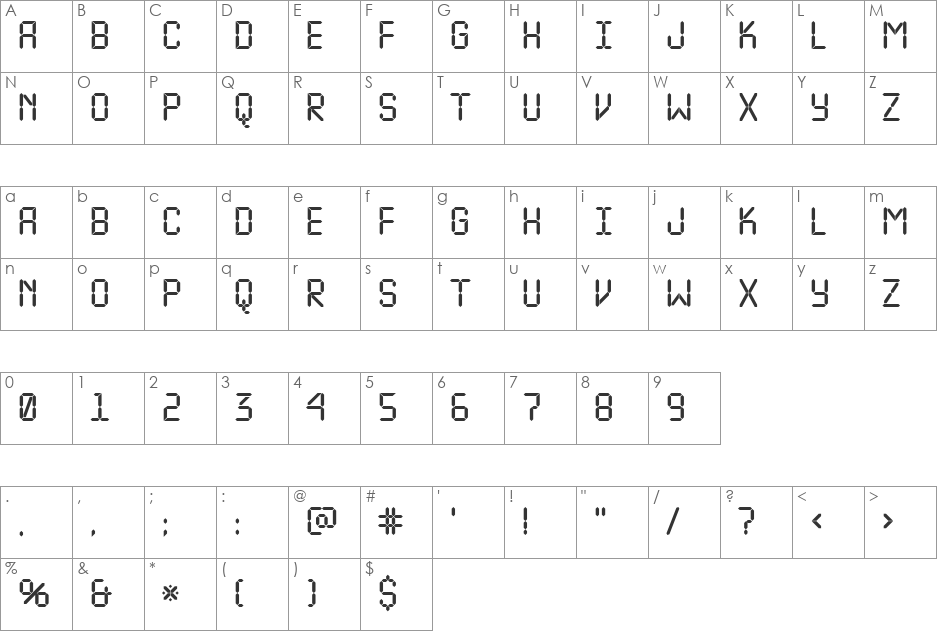 a_LCDNova font character map preview