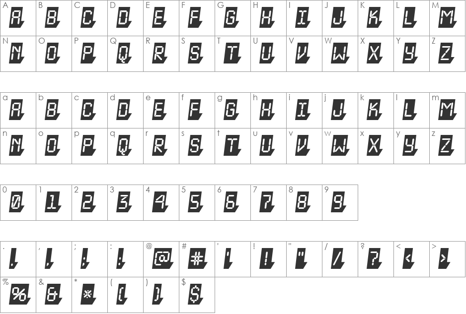 a_LCDNova3DCmObl font character map preview