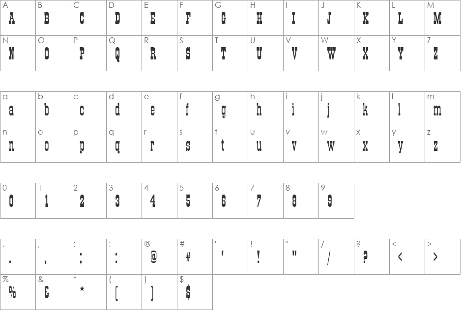 Old-TownCnd-Normal font character map preview