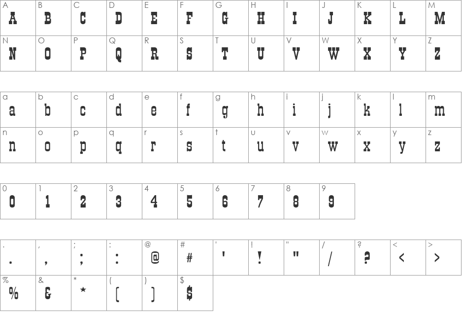 Old-TownExt-Normal font character map preview