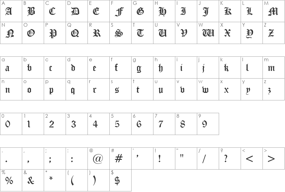 Oldchristmas font character map preview